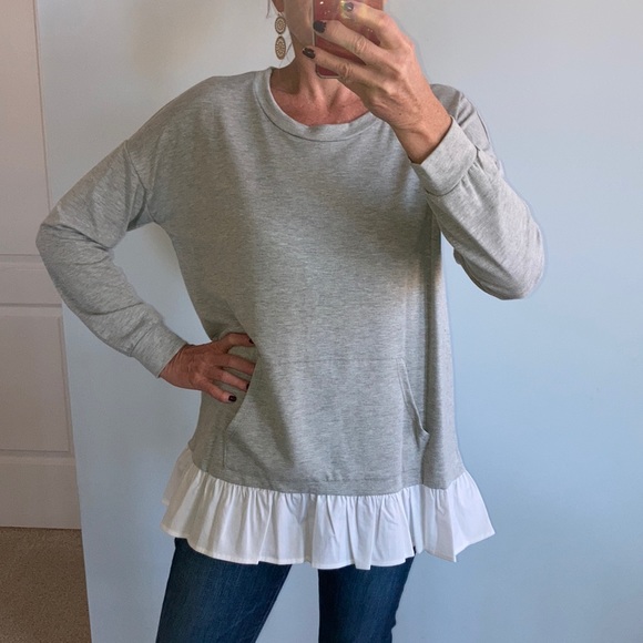 Grey & White Ruffled Hem Tunic Top - Picture 2 of 7